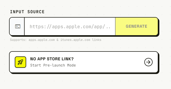 Landing page — App Store URL input