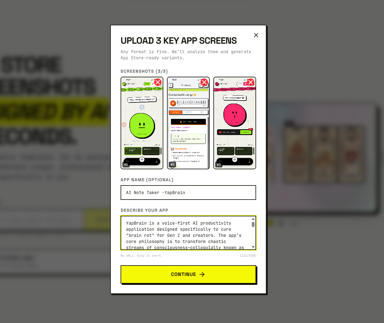 Pre‑launch upload — screenshots + description field